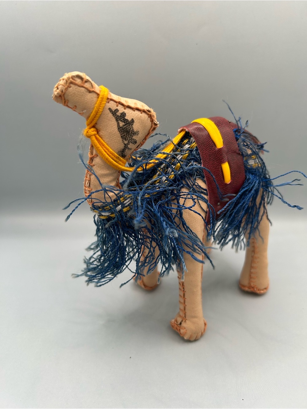 Vintage Leather Sewn Stuffed Camel Figure Primitive Folk Art Decor Beautiful